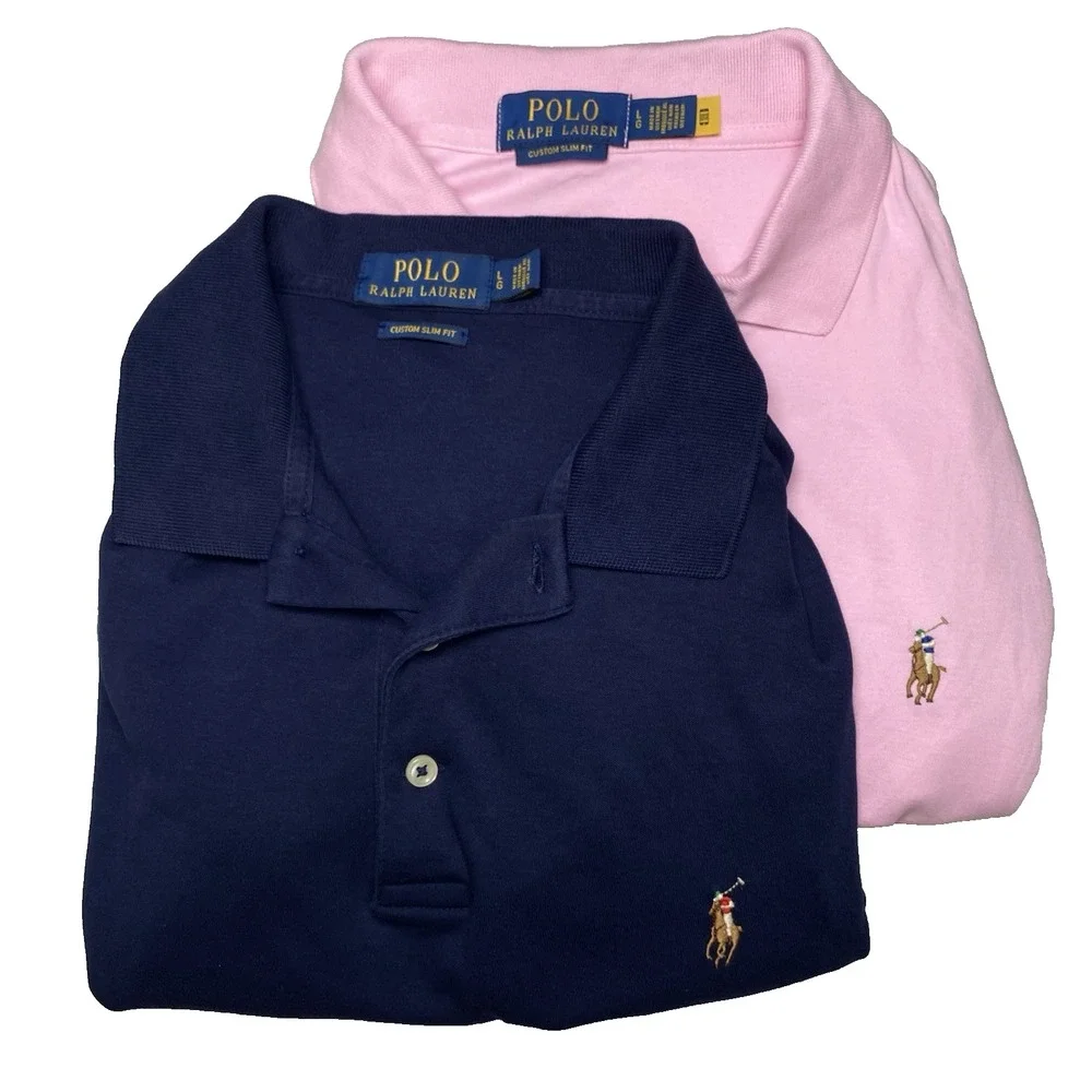 Lot of 2 Polo Ralph Lauren Polo L S/S Cotton Custom Slim Fit Flesh Pony Preppy